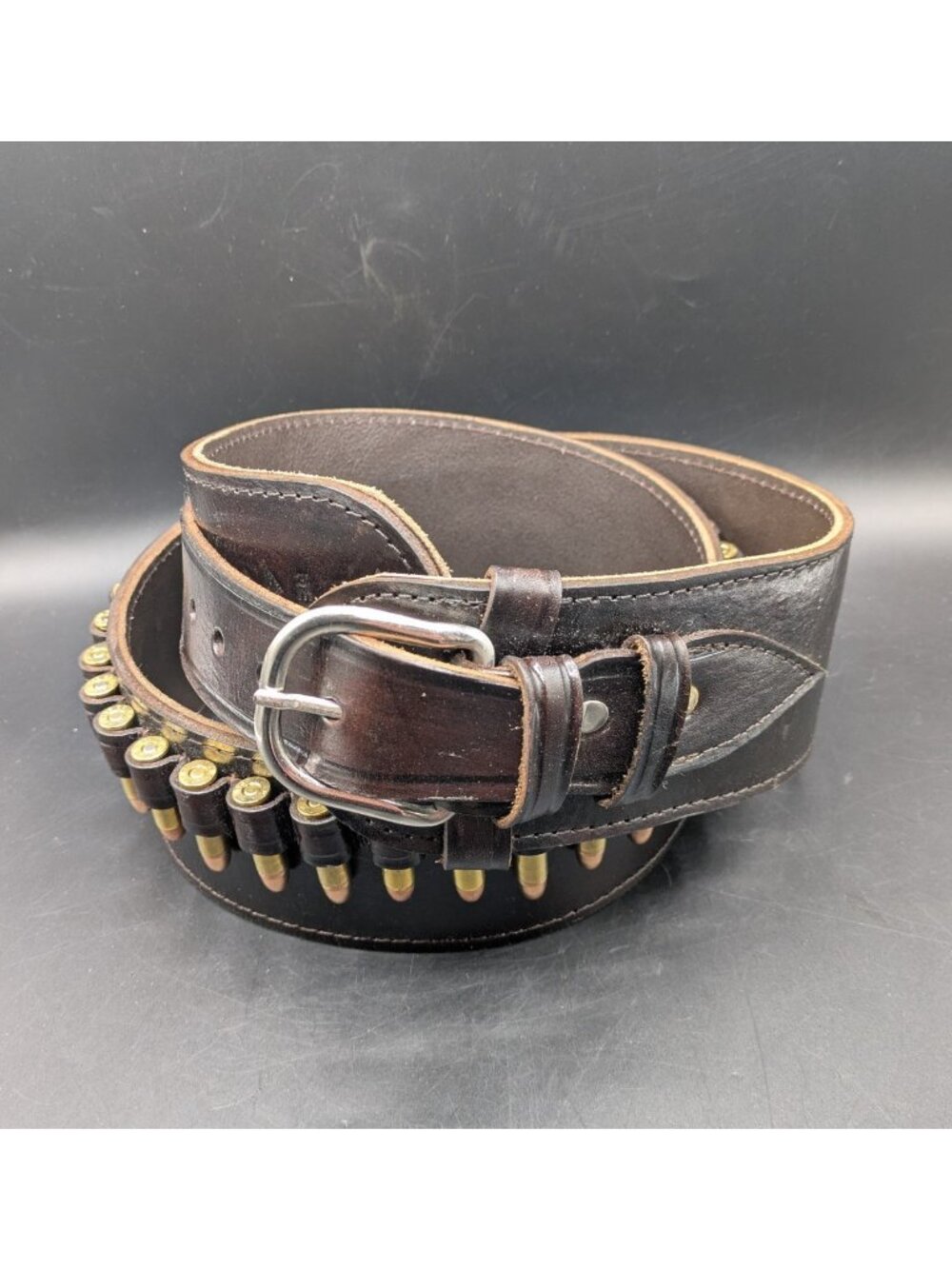 Vtg Leather Cowboy Action Ammo Holster Belt Size 48 Dark Brown Holds 44/45